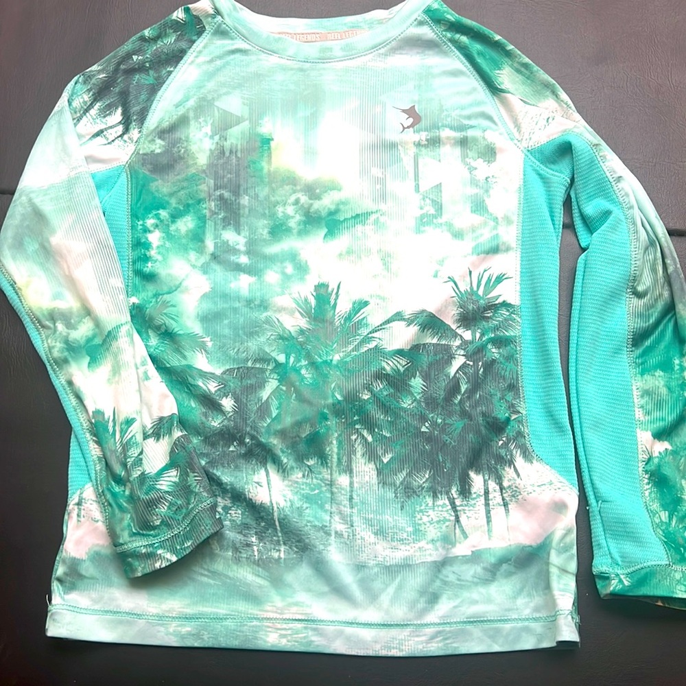 Aqua with palm trees reel legends performance shirt large kids